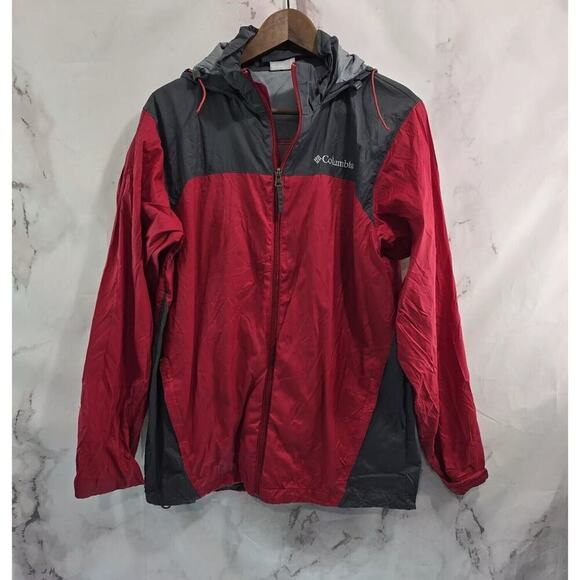 Columbia Rain Jacket Mens Small Red Gray Coat Windbreaker Glennaker Lake II - Picture 1 of 12